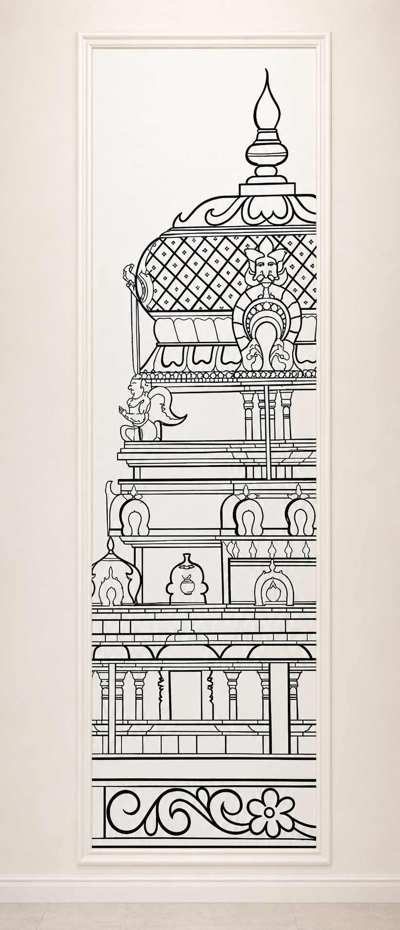 Intricate temple architectural illustration mural